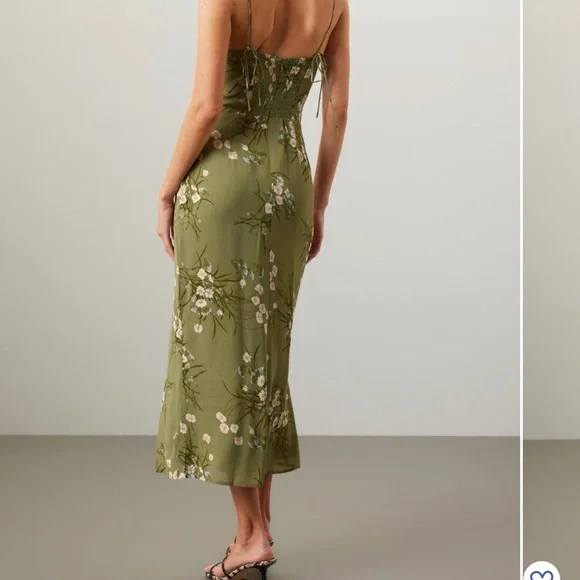 Reformation Green Floral Slip Kimberly Dress with Cream Blooms - Picture 4 of 8